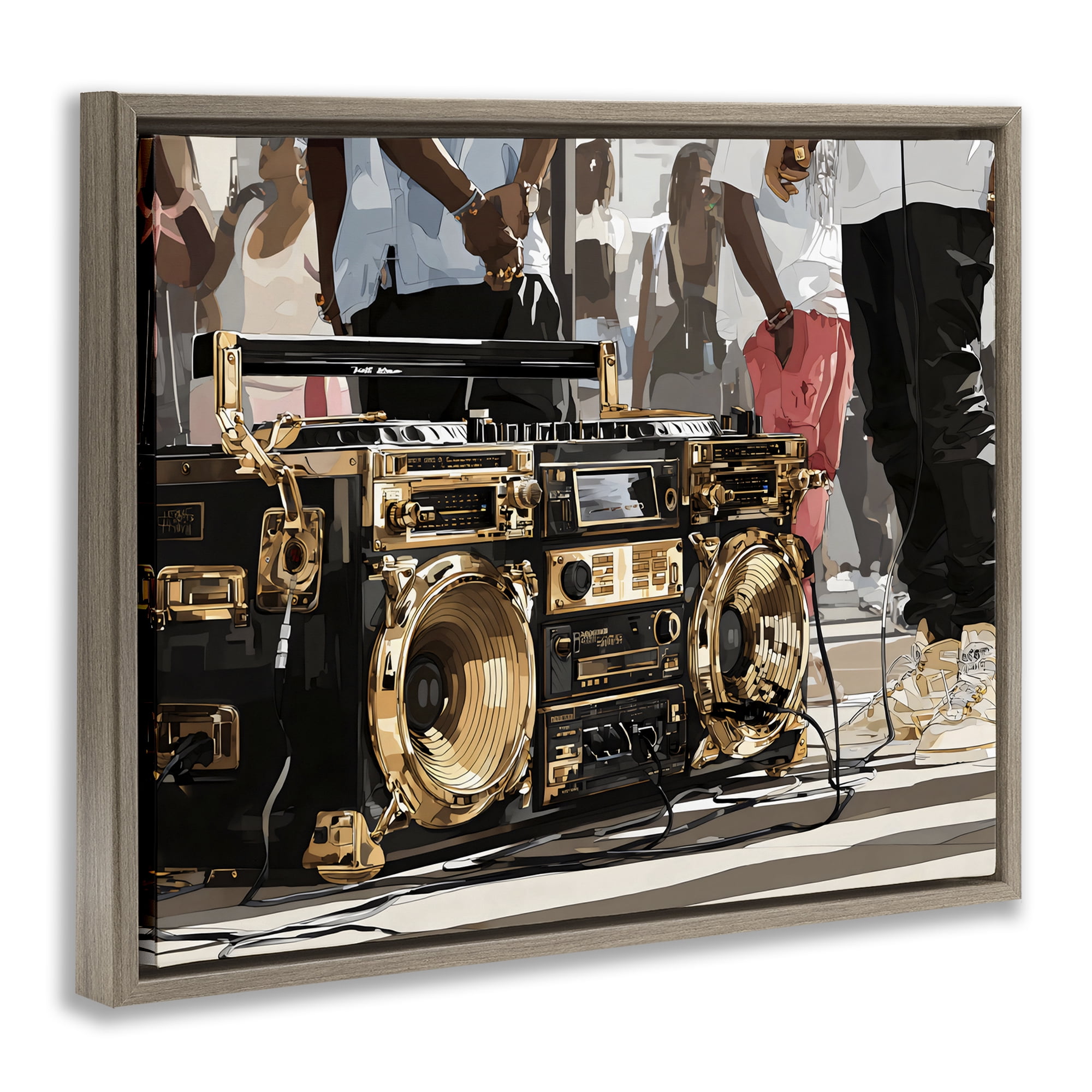 Stupell Industries Golden Stereo Hip Hop Beats Brown Framed Floater Canvas Wall Art, design by Franklyn Gregory