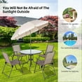thumbnail image 6 of Wubio 6 Pieces Folding Patio Dining Set, All Weather Small Metal Outdoor Table and Chairs Set, Patio Furniture Set w/Umbrella, Glass Table & 4 Folding Chairs for Garden, Lawn, Backyard, Brown, 6 of 10