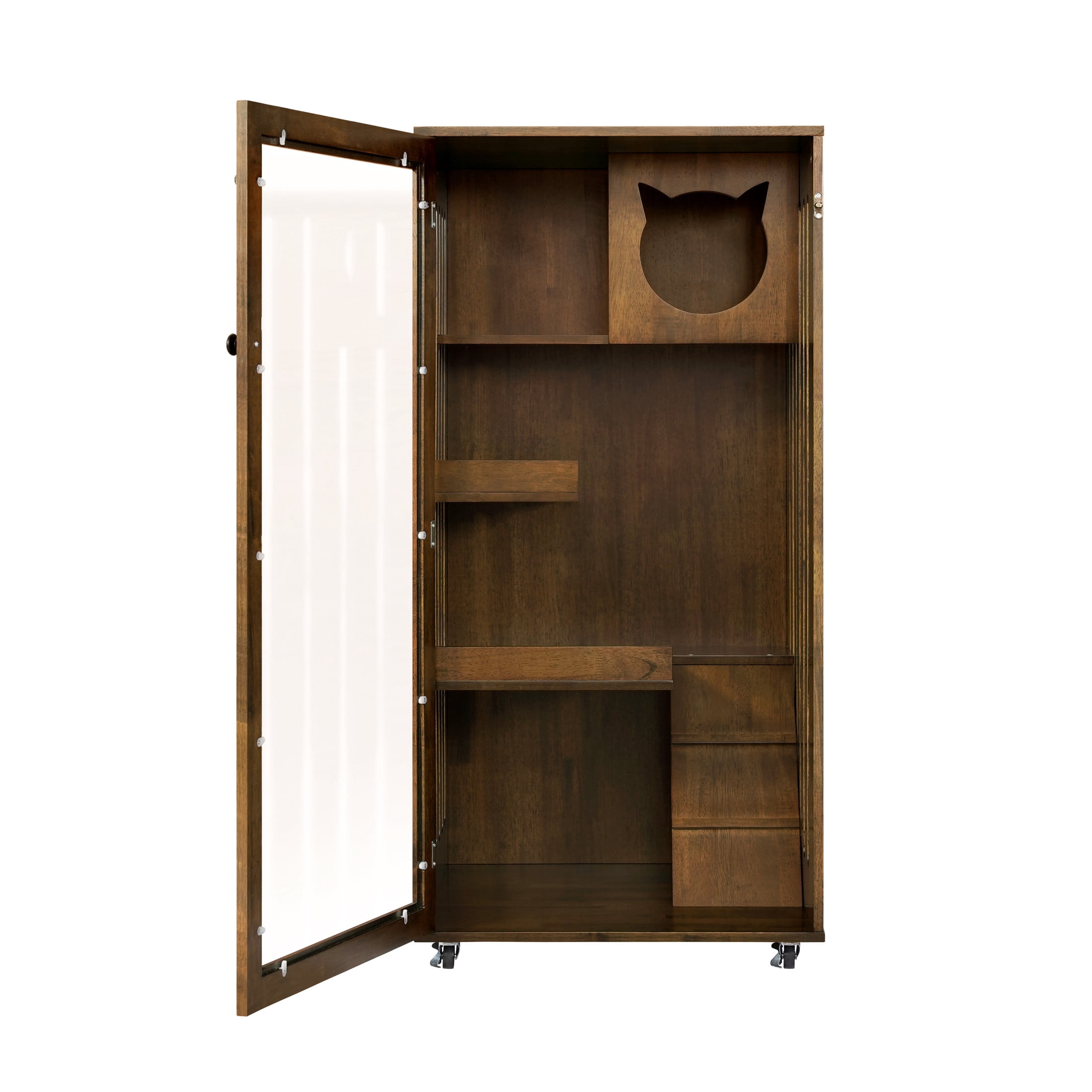 Christopher Knight Home Cat House Cabinet with Wheels & Door, Ventilated Indoor Pet Condo, Brown Oak