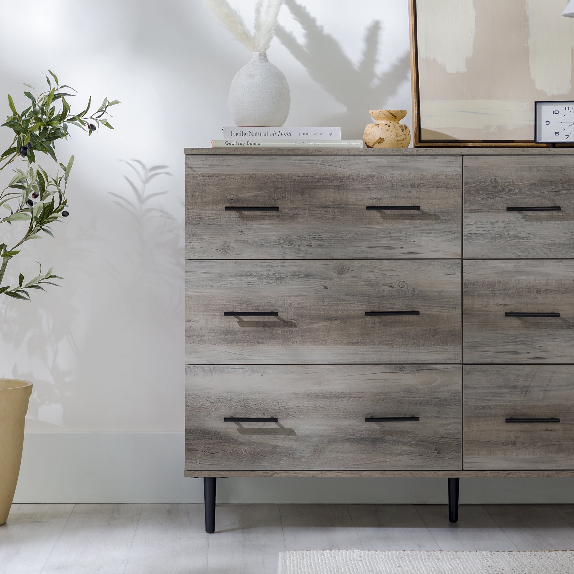 Walker Edison Modern Rustic Wood 6-Drawer Grey Wash Storage Console