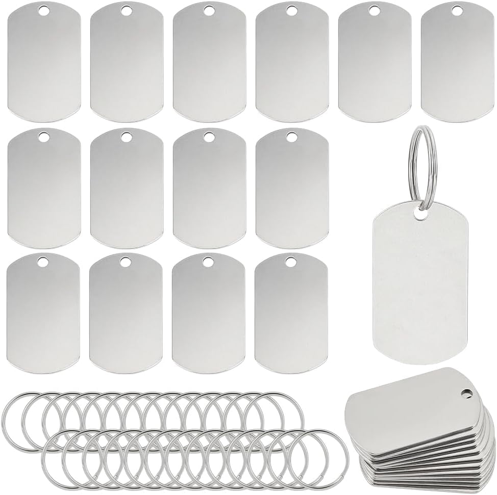 Metal Engraving Blanks Stainless Steel Stamping Blanks with Key Ring Round Blank Tags for DIY Crafts Necklace Making