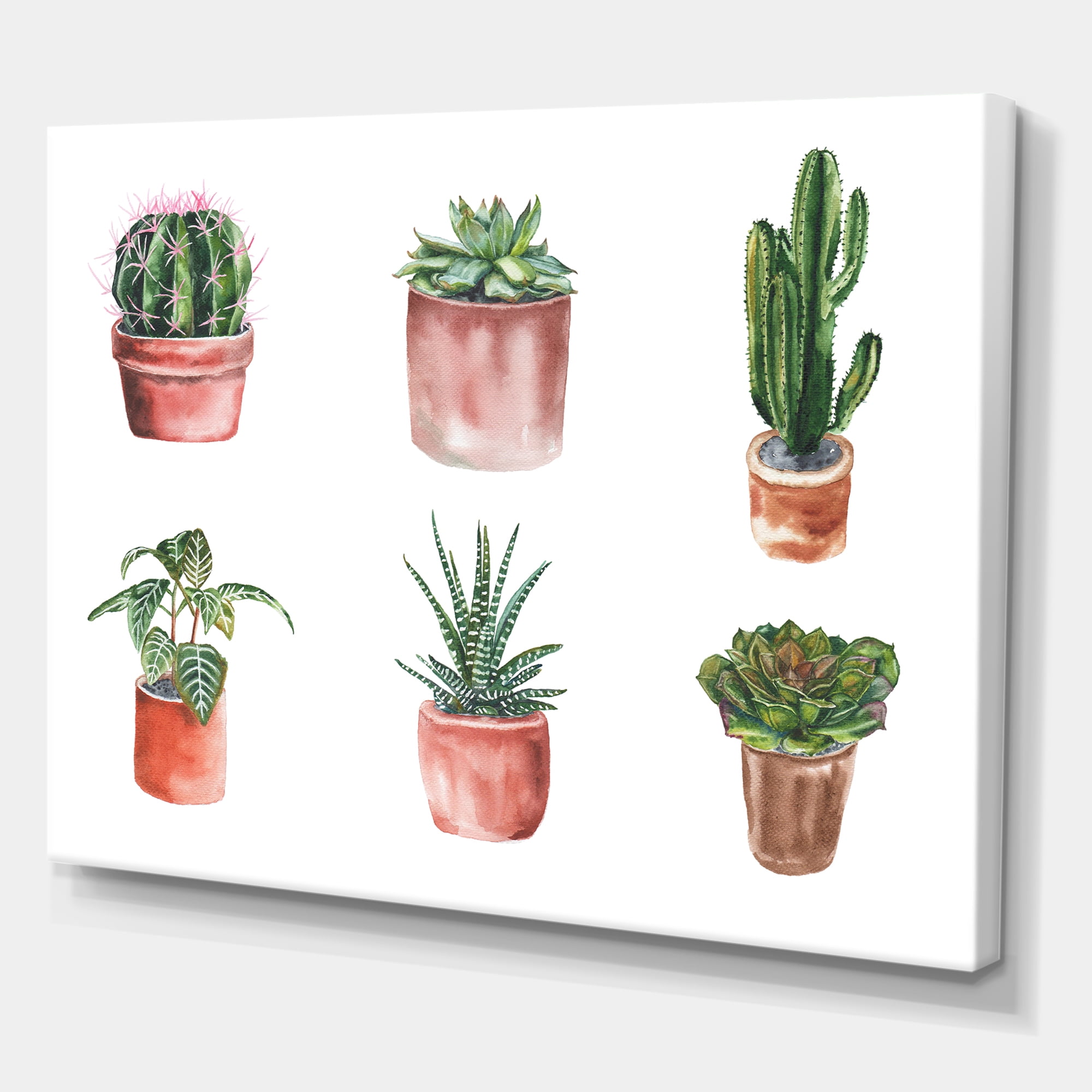 Cactus and Succulents In A Clay Pot 32 in x 24 in Painting Canvas Art Print, by Designart