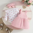 thumbnail image 6 of SGFCWSX Girls Valentine's Day 3 Piece Overalls Dress Set for School Kids Ruffled Casual Heart Print Long Sleeve Outfit with Headband Pink Size 0-3 Months, 6 of 9