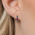 thumbnail image 3 of Gem Stone King 10K Yellow Gold Red Created Ruby and Blue Created Sapphire Hoop Earrings for Women | 0.90 Cttw | Gemstone July Birthstone | Round 4MM, 3 of 6