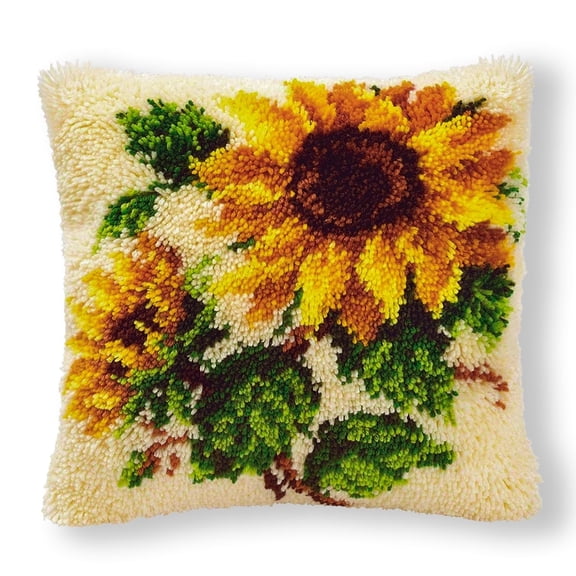 ShowNiceArt Square Flower Latch Hook Pillow Kit, DIY Home Decor Craft, 43×43cm/17×17in