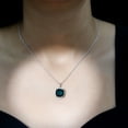 thumbnail image 4 of Rosec Jewels Cushion Cut Lab Grown Green Sapphire Pendant with Moissanite Halo for Women, 10K White Gold, 4 of 7