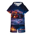 thumbnail image 3 of Vornjynx Kids Boys Outfits 2 Piece Crew Neck Hooded T-Shirt and Shorts with Pockets Elastic Waist Summer Casual Sports Sets Dark Blue Size 6, 3 of 7
