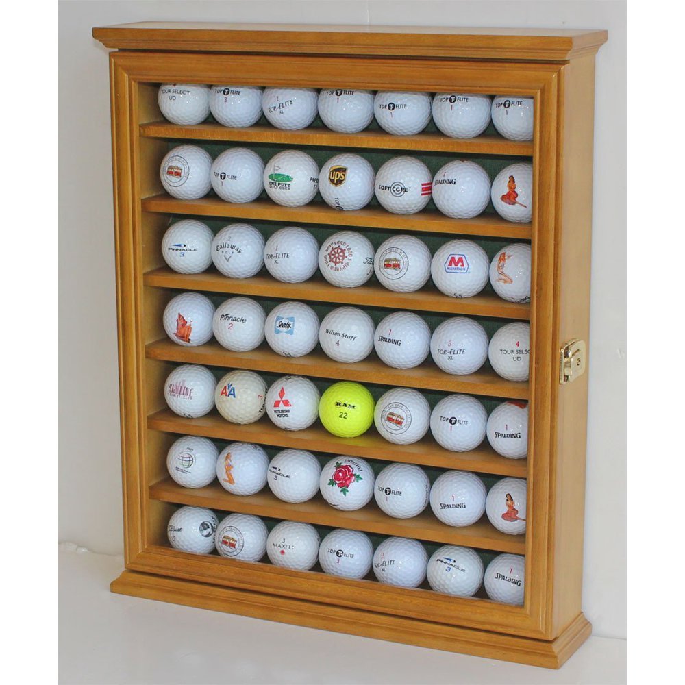 Golf Ball Display Case Holder Rack Stand, Solid Wood (Oak