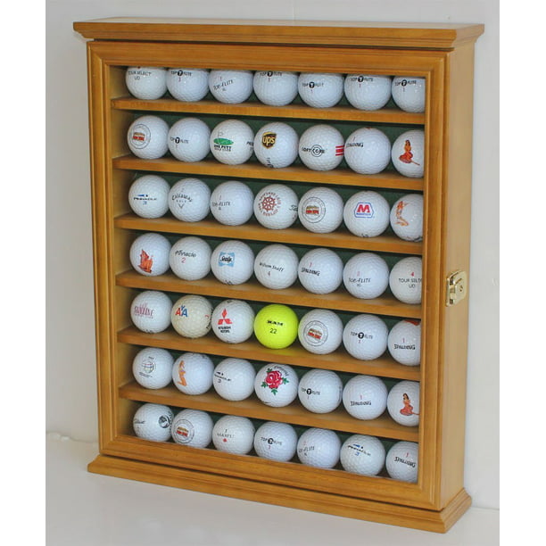Golf Ball Display Case Cabinet Holder Rack Stand, Solid Wood (Oak ...
