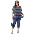 thumbnail image 3 of DARING DIVA Women's Plus V Neck Short Sleeve Multi Color Striped Blouse 1X Rainbow, 3 of 6