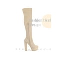 thumbnail image 3 of BLISSFUL STEP Women's Boots Platform Block Heel Over the Knee Thigh High Boots Beige 10, 3 of 6