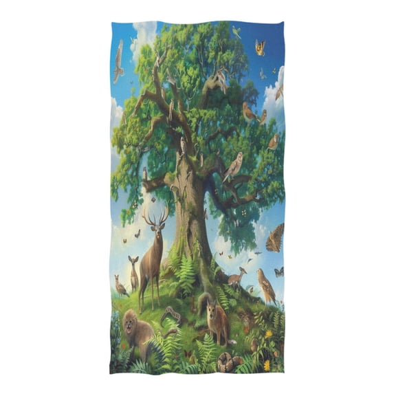 Oversized Beach Towel Extra Large Absorbent Microfiber Bath Towels Soft Quick Drying Animals Surrounded Tree 74"x37"