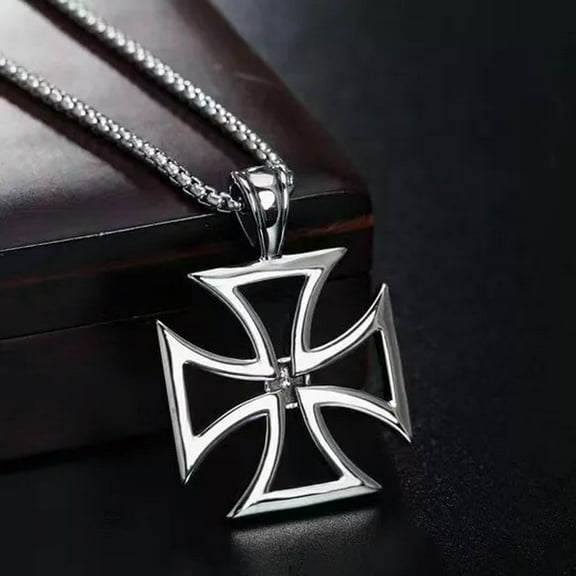 GKNET Mens Silver Iron Cross Knights Templar Pendant Necklace Rock Delicate Jewelry Chain 24"