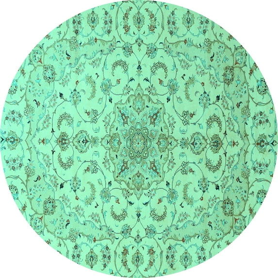 Ahgly Company Machine Washable Indoor Round Medallion Turquoise Blue Traditional Area Rugs, 4' Round