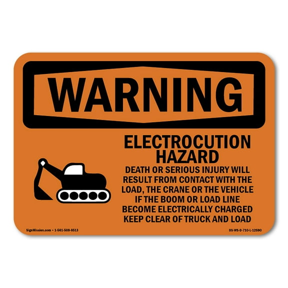 SignMission OS-WS-A-1824-L-12590 18 x 24 in. OSHA Warning Sign - Electrocution Hazard Crane
