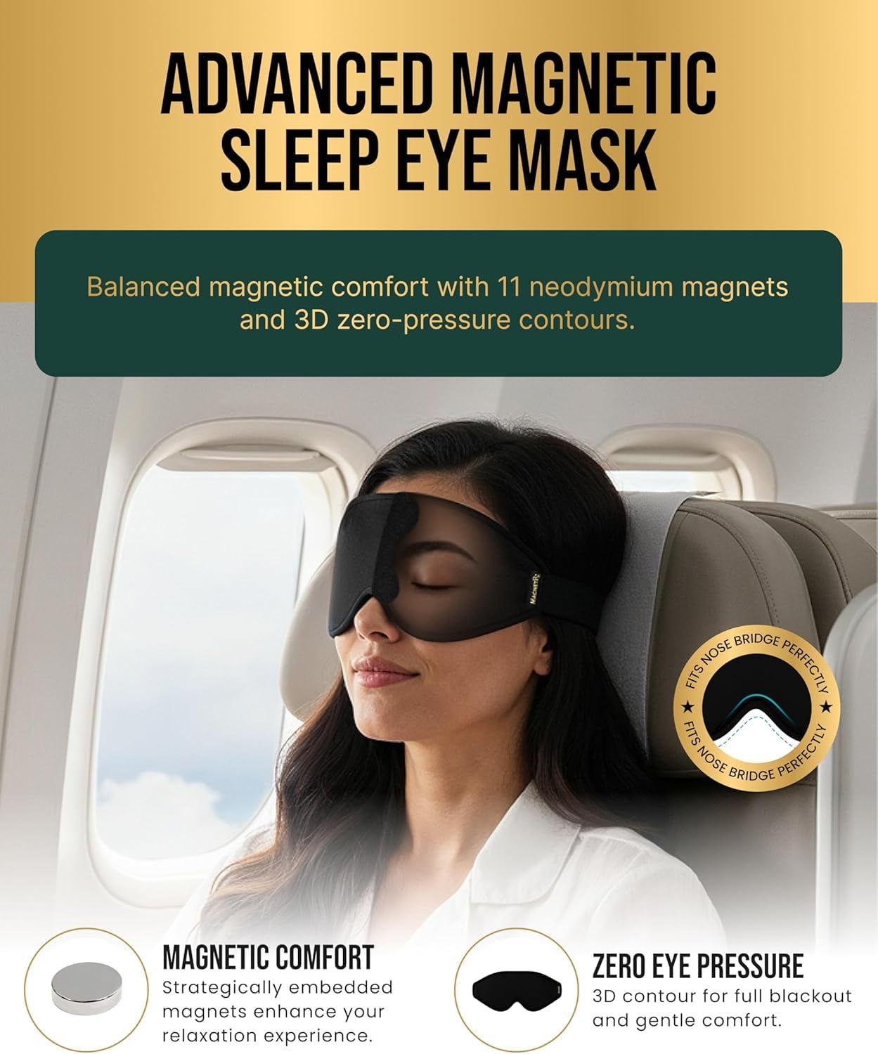 MagnetRX® Magnetic Sleeping Mask – Effective Magnetic Sleep Masks for Men & Women with 11 Neodymium Magnets – 100% Blackout Sleep Mask for Deep Relaxation, Travel & Meditation
