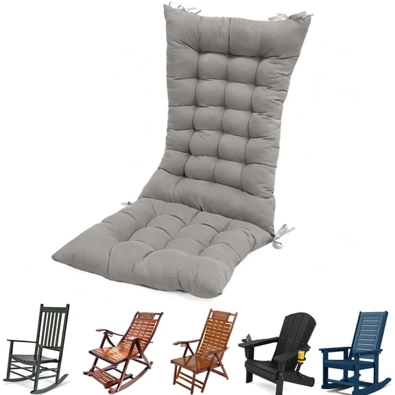 Golyzmt 49"x19"x3" Rocking Chair Cushion – Non-Slip Ties, Polyester PP Cotton Lounge Chaise Cushion (Machine Washable, Gray)