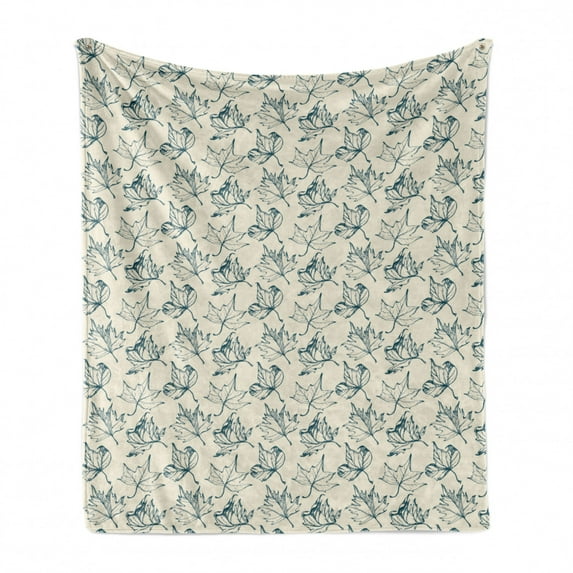 Sketch Soft Flannel Fleece Throw Blanket, Leaf Silhouettes Doodle Style Scribbled Botany Motifs Drawn by Hand, Cozy Plush for Indoor and Outdoor Use, 60" x 80", Dark Teal and Eggshell, by Ambesonne