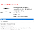 thumbnail image 2 of Front Wiper Blade Set 2 Piece - Compatible with 2011 - 2016 Scion tC 2012 2013 2014 2015, 2 of 2
