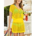 thumbnail image 3 of Bsubseach Hollow Out Beach Swim Cover Ups for Women Short Sleeve V Neck Bikini Tunic Dress, 3 of 5