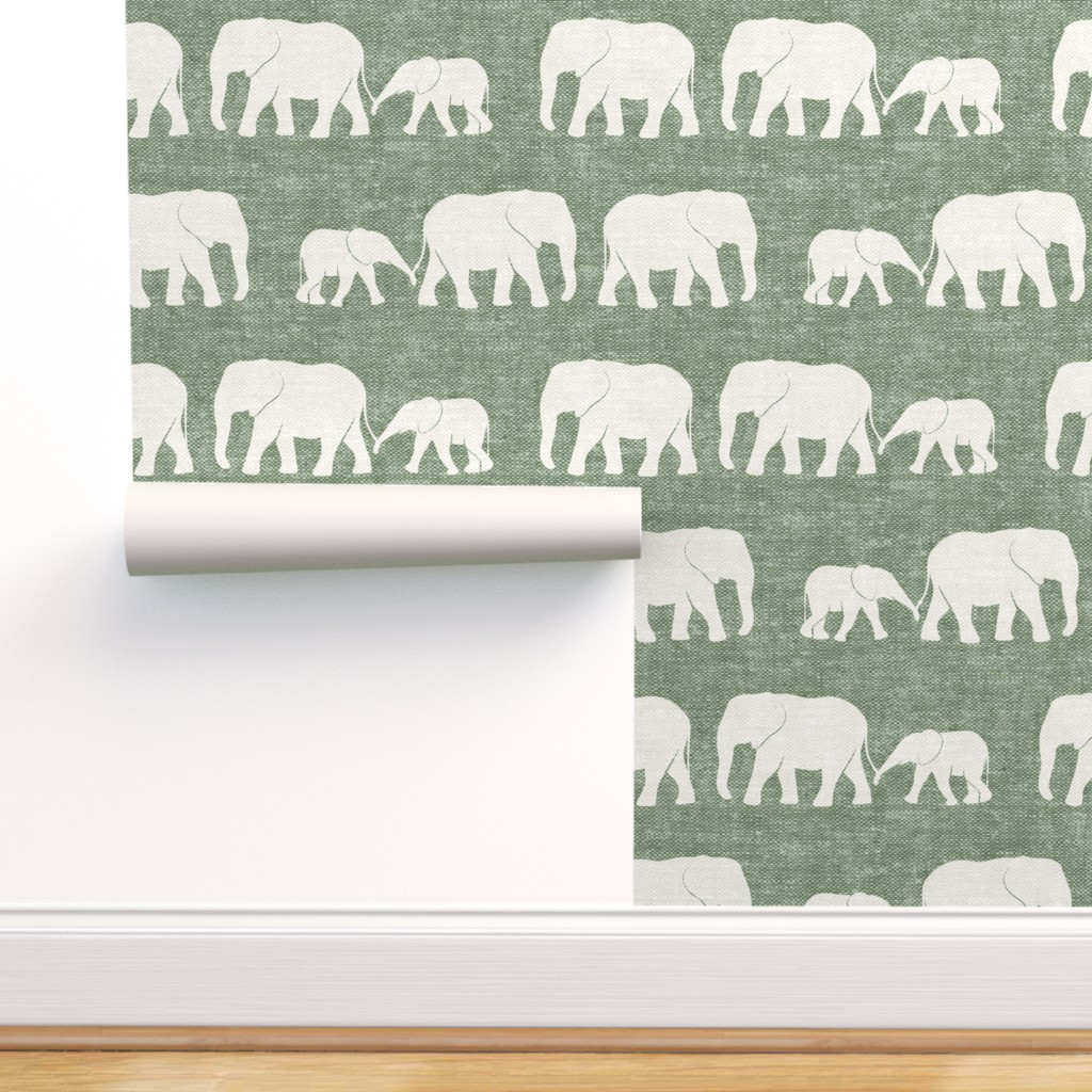 Removable Wallpaper 12ft x 2ft Elephants Sage Green Elephant Trendy