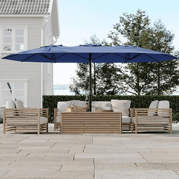 Umbrella Patio Outdoor with Base,15ft Rectangle Table Double Market Umbrellas,Large Heavy Duty Included Stand for Deck Outside Pool Picnic Inground Yard Commercial