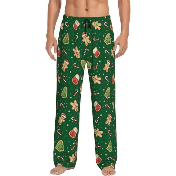 Logiee green Christmas Element Print Pajama Pants for Men,Men’s Pajama Bottoms,Mens PJ Pants with Pockets & Button Fly-Small