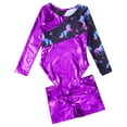 thumbnail image 4 of YONGHS Kids Girls Printed Long Sleeve Dance Gymnastics Leotards and Athletic Shorts Set, 4 of 7