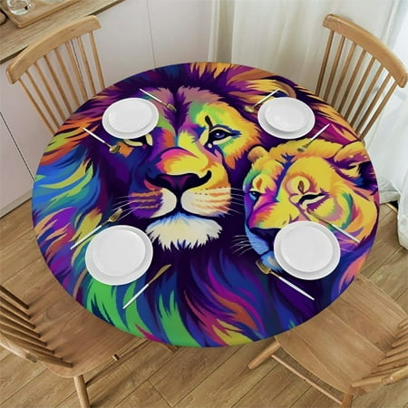 

Riverwillow Lion Purple Background Round Table Cover 100% Polyester for Picnic Dining Kitchen Outdoor Camping Farmhouse Style of 1 31 -35