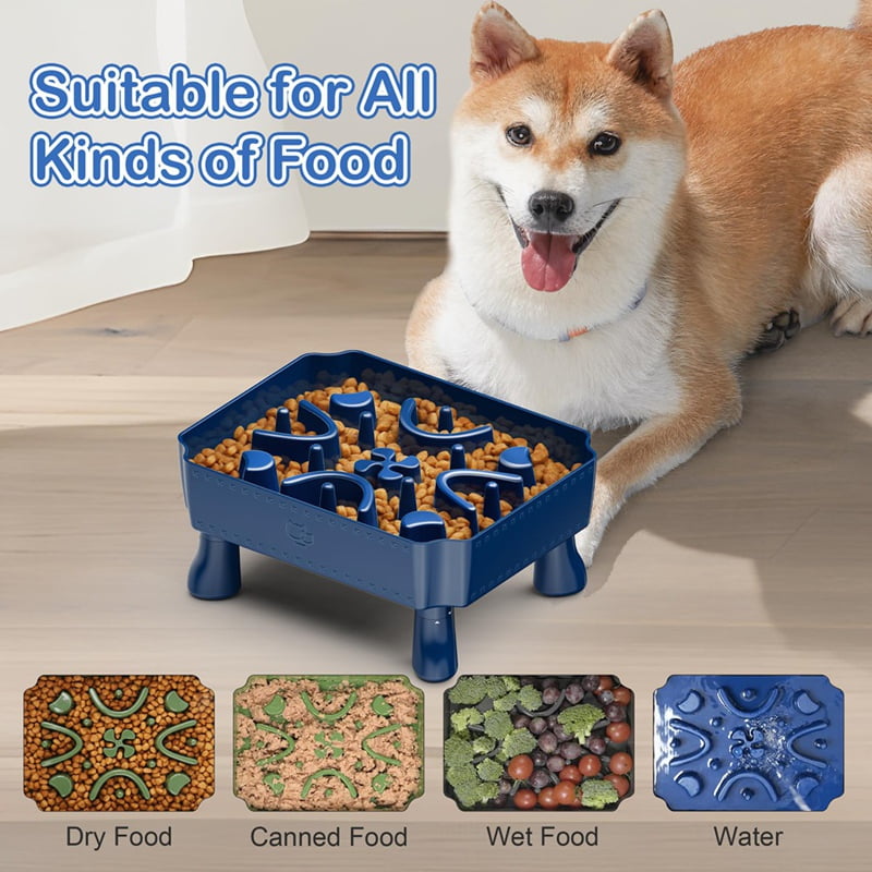 Slow Feeder Dog Bowls,2 in 1 Dog Puzzle Slow Feeder for Large Breed, Maze Elevated Dog Food Bowl Anti-Choking