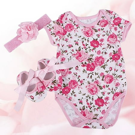 

MyBeauty 3Pcs Newborn Baby Floral Leopard Star Romper Bodysuit Headband Shoes Set M Leopard#