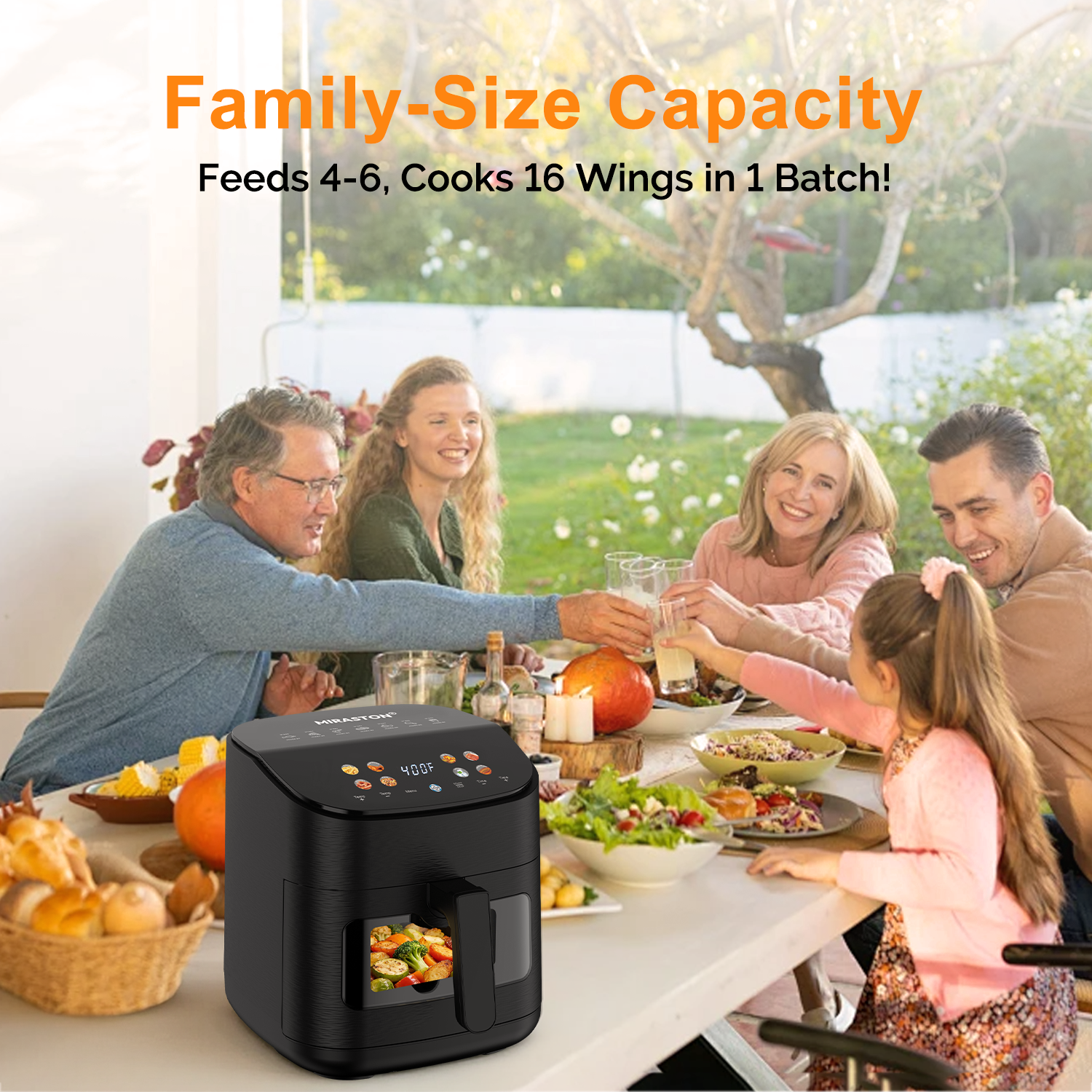MIRASTON 6.8QT Smart Digital Air Fryer with Visual Window, 8 Presets Recipes for Fast Easy Meal, Snack, Dessert, Dishwasher-Safe, for Family Dinner