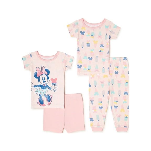 Minnie Mouse Baby Girl T-Shirt, Short, and Pants Pajama Set, 4-Piece, Sizes 9M-24M
