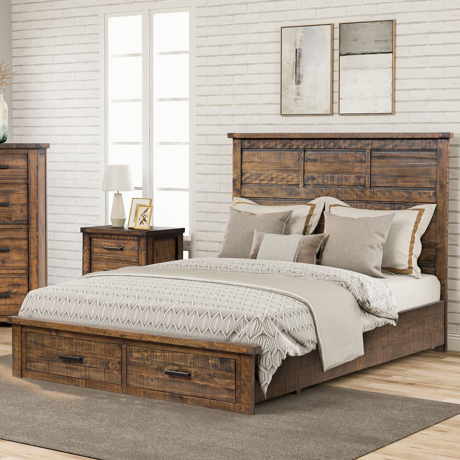 Rustic Reclaimed Pine Wood Queen Size, High Queen Size Bed Frame With Headboard