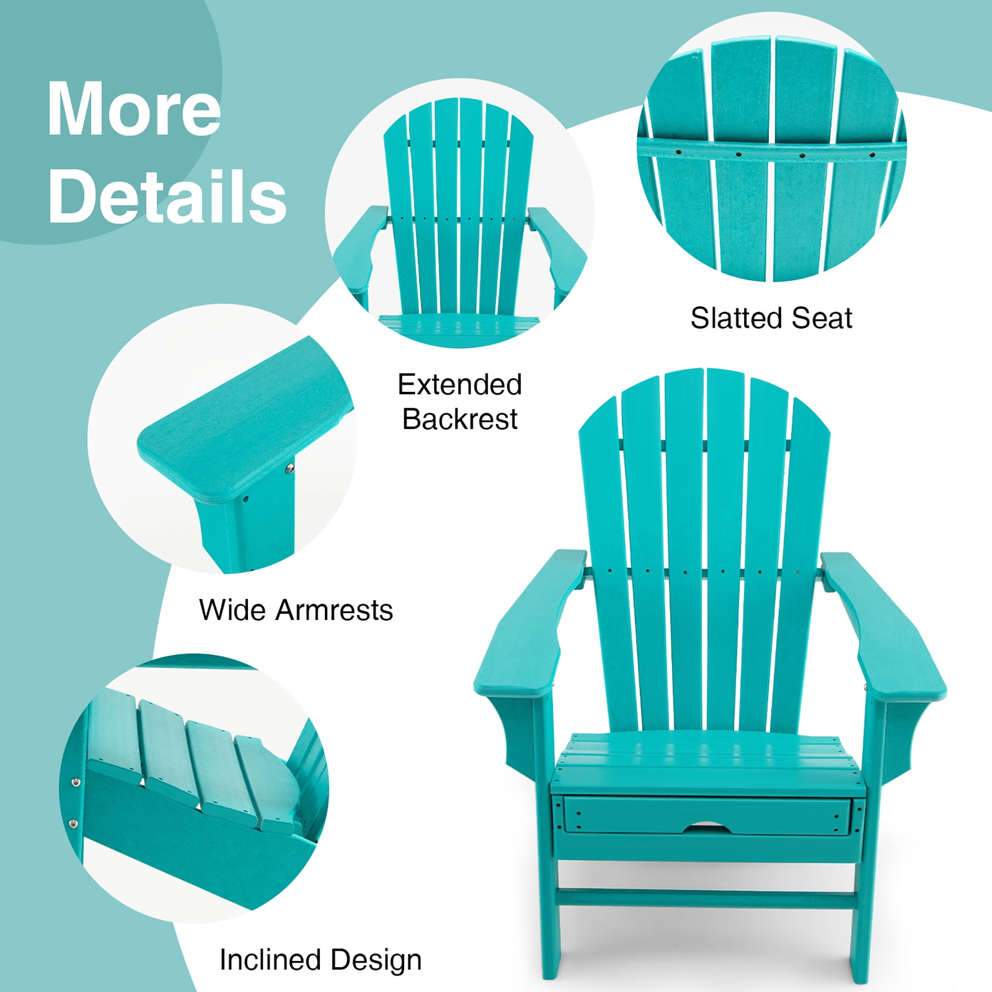 Costway Outdoor Patio HDPE Adirondack Chair Beach Seat Retractable Ottoman Turquoise
