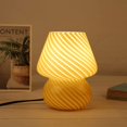 thumbnail image 1 of Glass Mushroom Bedside Table Lamp - Yellow Translucent Vintage Style Striped Small Nightstand Night Light, Reading Light for Home Decor, Dining, Living, Bedroom, Gift, 1 of 5