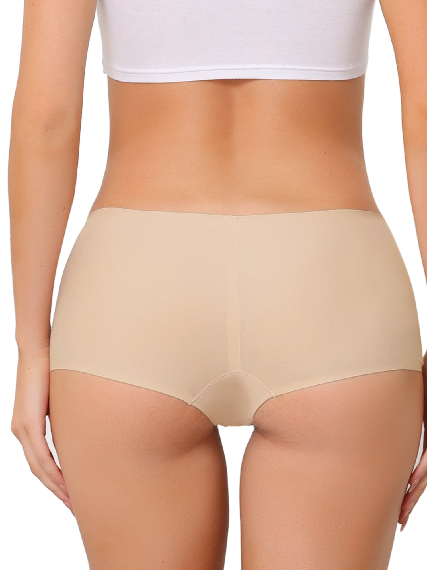 Unique Bargains Women's Boyshorts Invisible Mid Stretchy Soft Breathable Panties M Beige