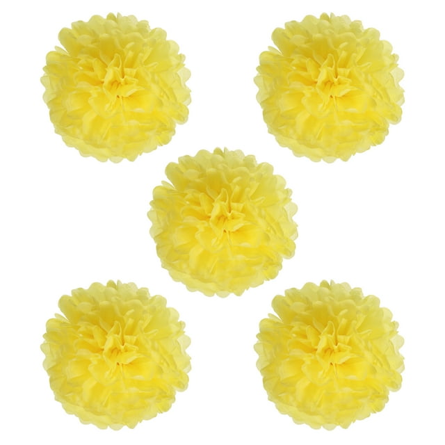Uxcell 8" Pompones de papel para flores, decoración de boda y fiesta, amarillo, paquete de 5