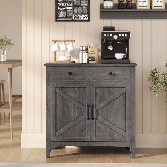 VASAGLE Buffet Cabinet, Coffee Bar Cabinet with a Drawer, Adjustable Shelf, Sideboard Storage with Cable Hole, Drawer Divider, Misty Gray