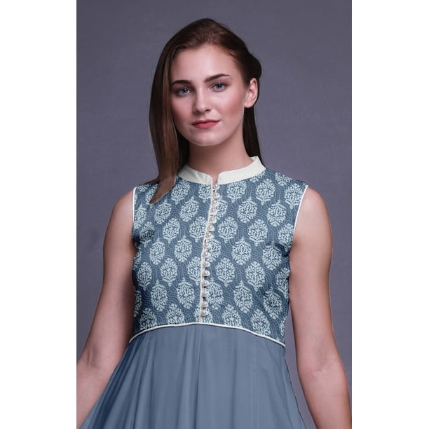 Bimba Dusty Blue Block Printed Women Designer Mandarin Collar Anarkali Dress Indian Ethnic Kurta X-Small - Walmart Business Supplies Bimba Dusty Blue Block Printed Women Designer Mandarin Collar Anarkali Dress Indian Ethnic Kurta X-Small - Walmart Business Supplies