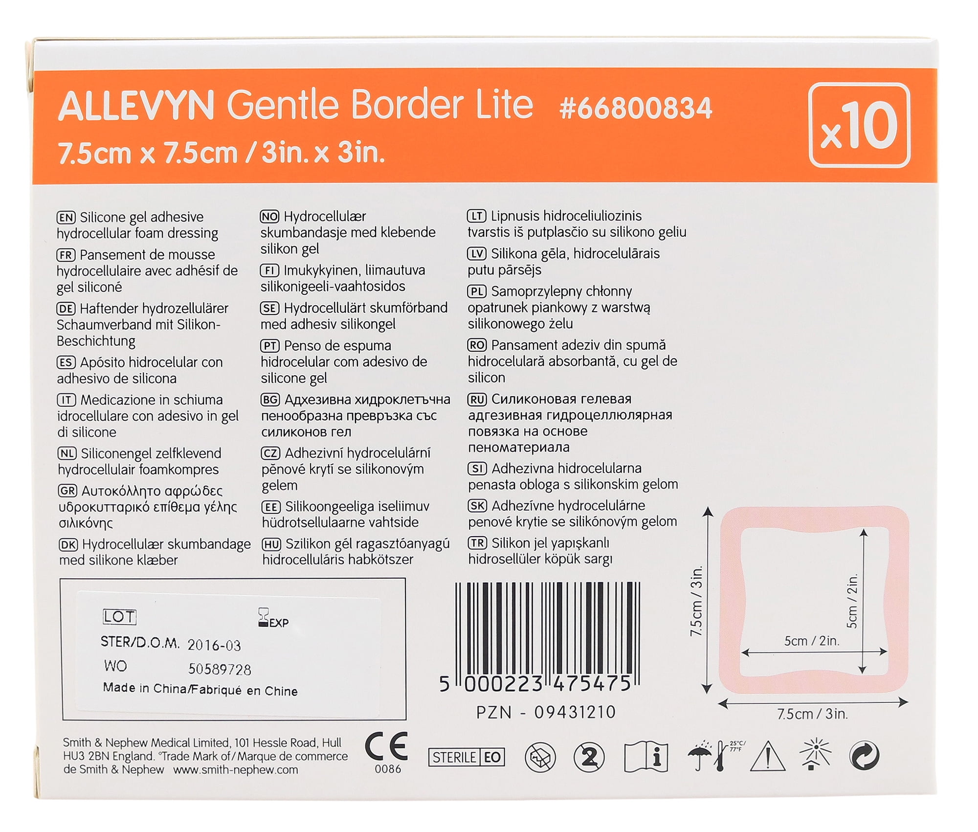 Allevyn Gentle Border Lite Foam Dressing 3" X 3" - Box of 10 - 3 Boxes