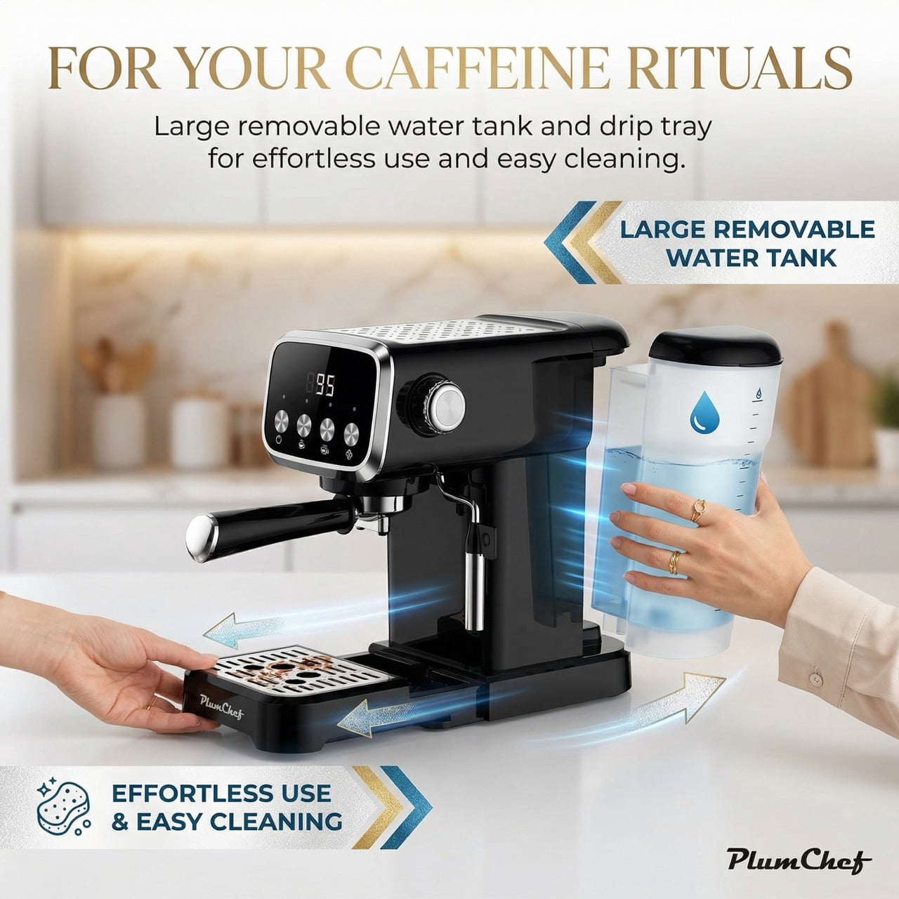 20 Bar Vertical Espresso Machine, Milk Frother, Built-in Cup Warmer, 43oz Detachable Water Tank. Compact Coffee Maker for Espresso, Americano, Latte, Digital Screen Control, Black.
