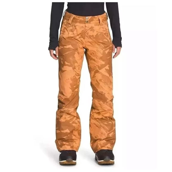 The North Face Sally Snow Pants Women's Medium Orange Camo Print Wide-Leg UPS33
