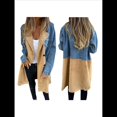 thumbnail image 1 of Abrigo de Larga con Solapa con Muescas y Doble Botonadura para Mujer, de Mezclilla con Empalmes de Piel Sintética de Gamuza. Azul XXL, 1 of 7