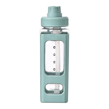 

Square Bear Water Bottle With Sticker Large Capacity Bottle Student Portable Bottle With Straw Plastic Bpa Free