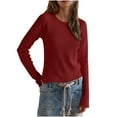 thumbnail image 2 of Aloohaidyvio Womens Long Sleeve Basic Tee Crewneck Cotton Knit T-Shirt Super Soft Classic and Fitted Tops Red 2XL, 2 of 6