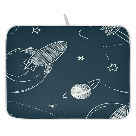 

Rockets and Planets Pattern Dish Drying Mat for Kitchen Quick Drying Absorbent Soft Durable 16 x 18