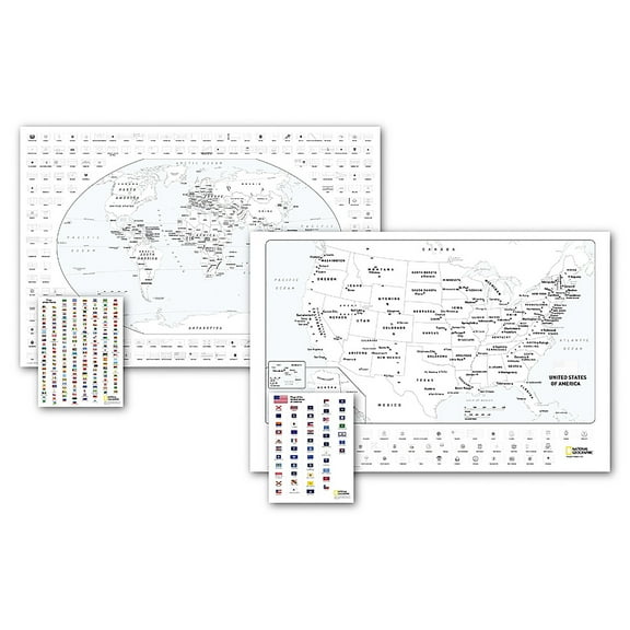 National Geographic World and United States Coloring, Map Pack Bundle, 36" x 24"