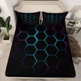 thumbnail image 2 of Feelyou Kid Honeycomb Stripe Bed Sheets, Cyan Abstract Ombre King Sheets, 4-Piece, 2 of 7