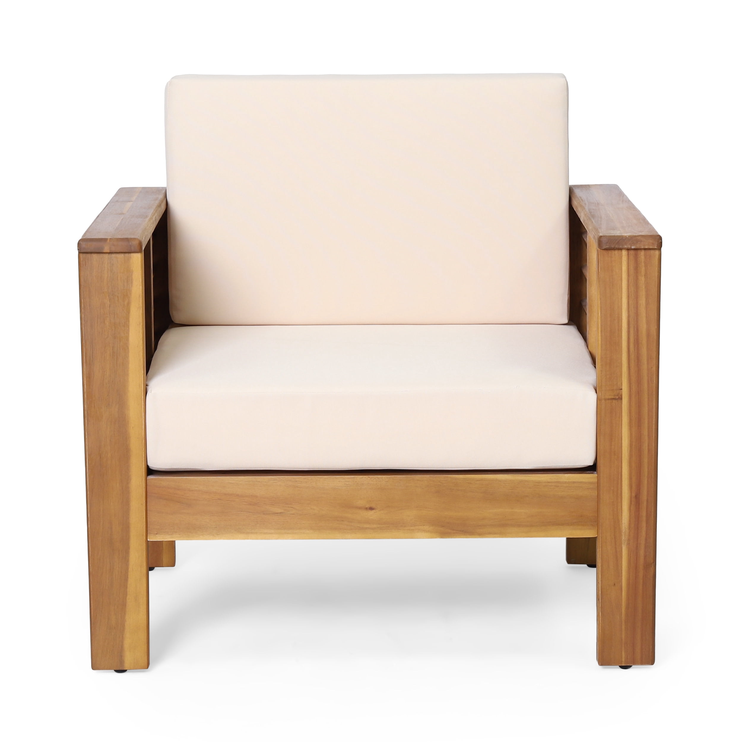 Michelle Acacia Wood Outdoor Club Chairs with Cushions, Teak, Cream